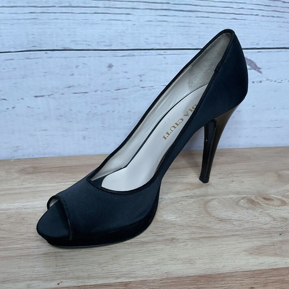 Claudia Ciuti Womens Black Satin Pumps Open Toe Heels Italy Size 9.5M